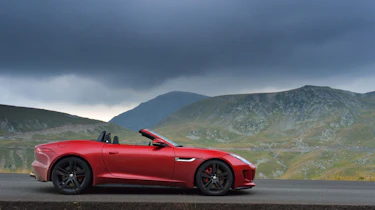 Jaguar F-type on the Transfagarasan highway in Romania