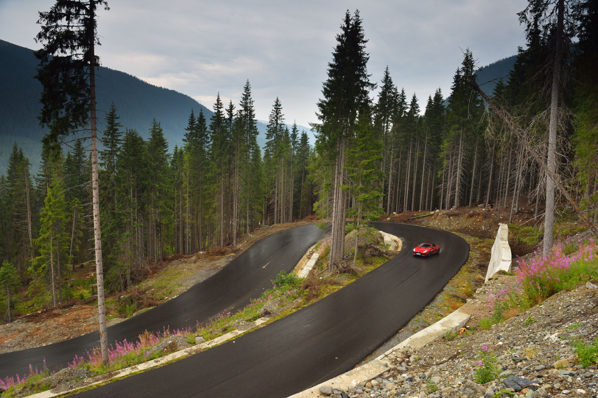 Jaguar F-type on the Transfagarasan highway in Romania
