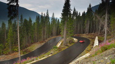 Jaguar F-type on the Transfagarasan highway in Romania
