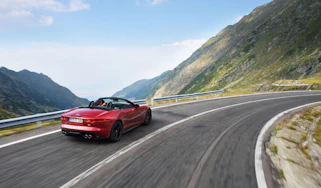 Jaguar F-type on the Transfagarasan highway in Romania