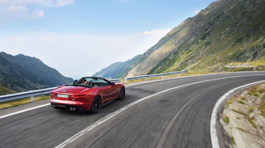 Jaguar F-type on the Transfagarasan highway in Romania