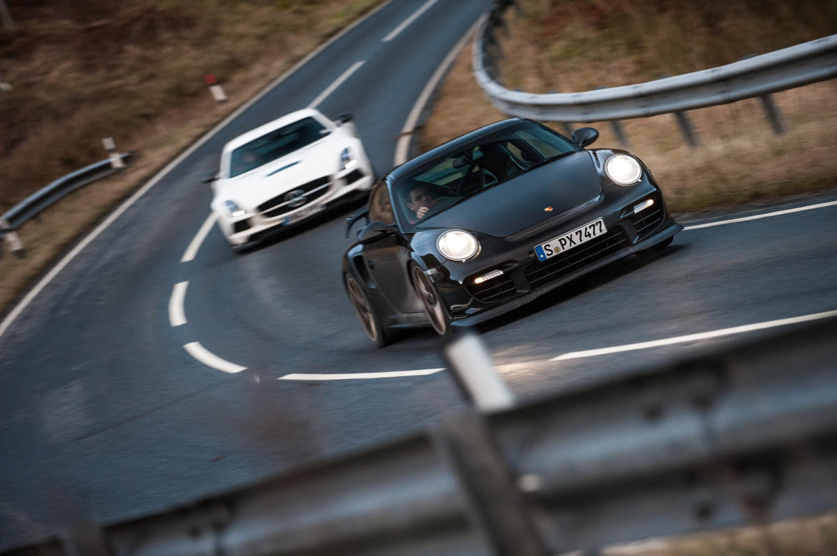 Porsche 911 GT2 RS v Mercedes SLS AMG Black Series