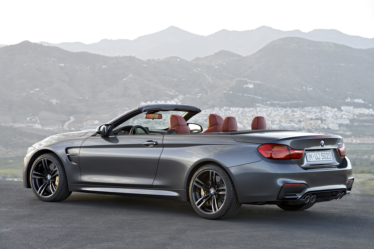 BMW M4 Convertible grey roof down open