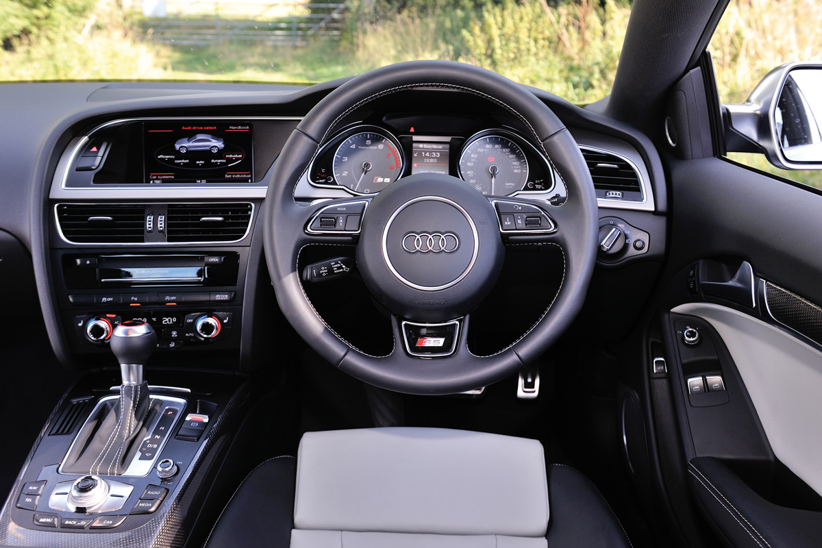 Audi S5 interior dashboard flat-bottom steering wheel