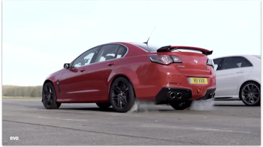 Mercedes E63 S AMG v Vauxhall VXR8 GTS: drag race video