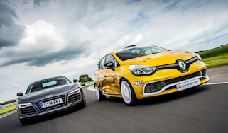 Audi R8 Plus vs Renault Clio Cup track battle video