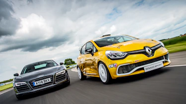 Audi R8 Plus vs Renault Clio Cup track battle video