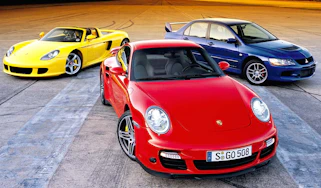 Porsche Carrera GT, 911 and Mitsi Evo IX