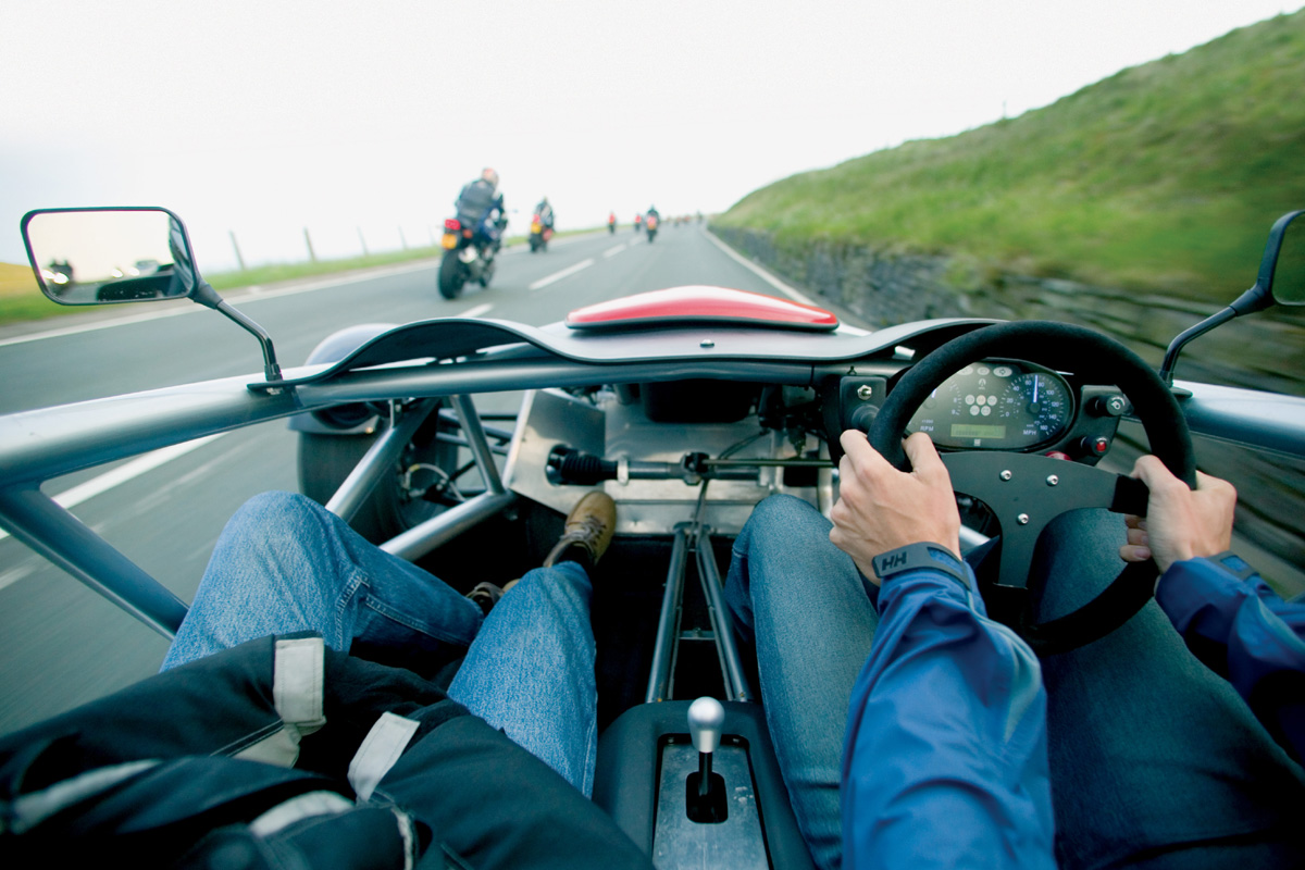 Ariel Atom view of Isle of Man motorbikes