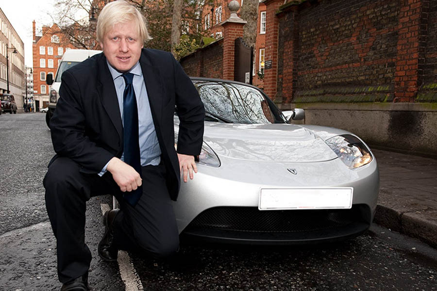Tesla Roadster Revolve Rally Boris Johnson
