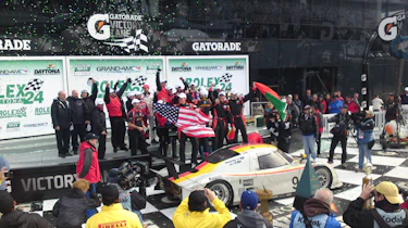 The winning Action Express team in Victory Lane