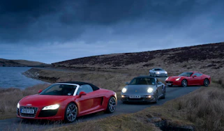 Audi R8 Spyder v Porsche 911 Turbo v Ferrari California v Jaguar XKR