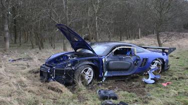 crashed 9ff GT9R front 3/4