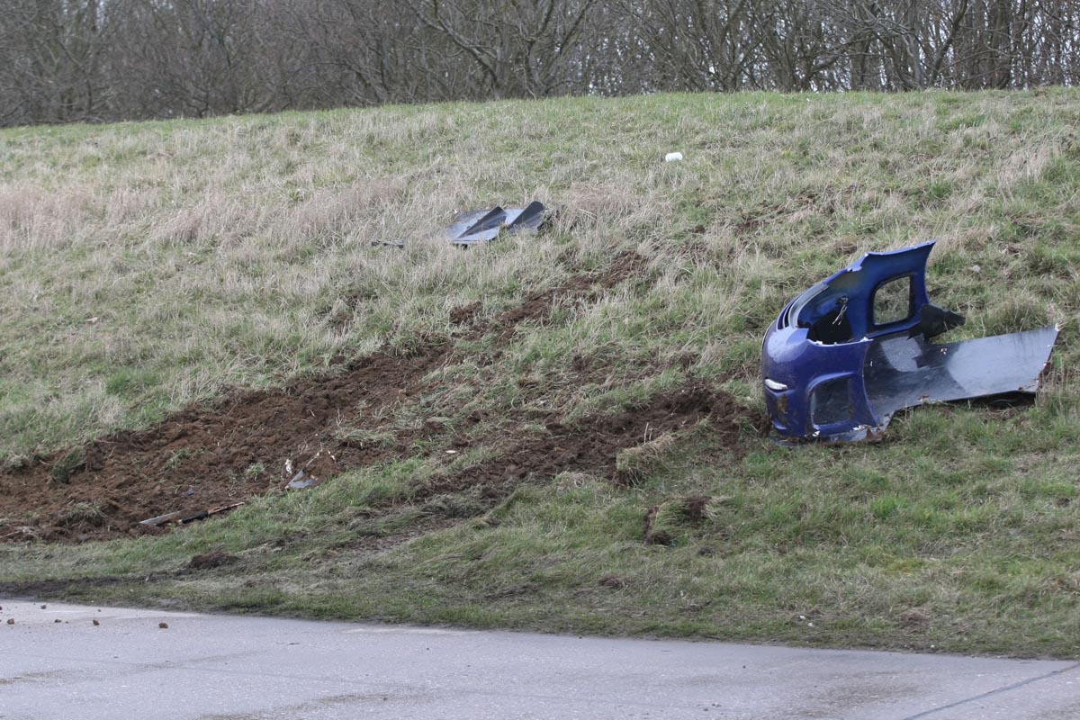 crashed 9ff GT9R skid marks close