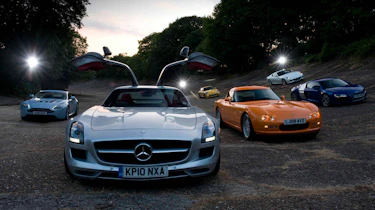 Mercedes SLS AMG v Ferrari 599, Porsche 911, Aston Martin, Audi R8 and Bristol Fighter