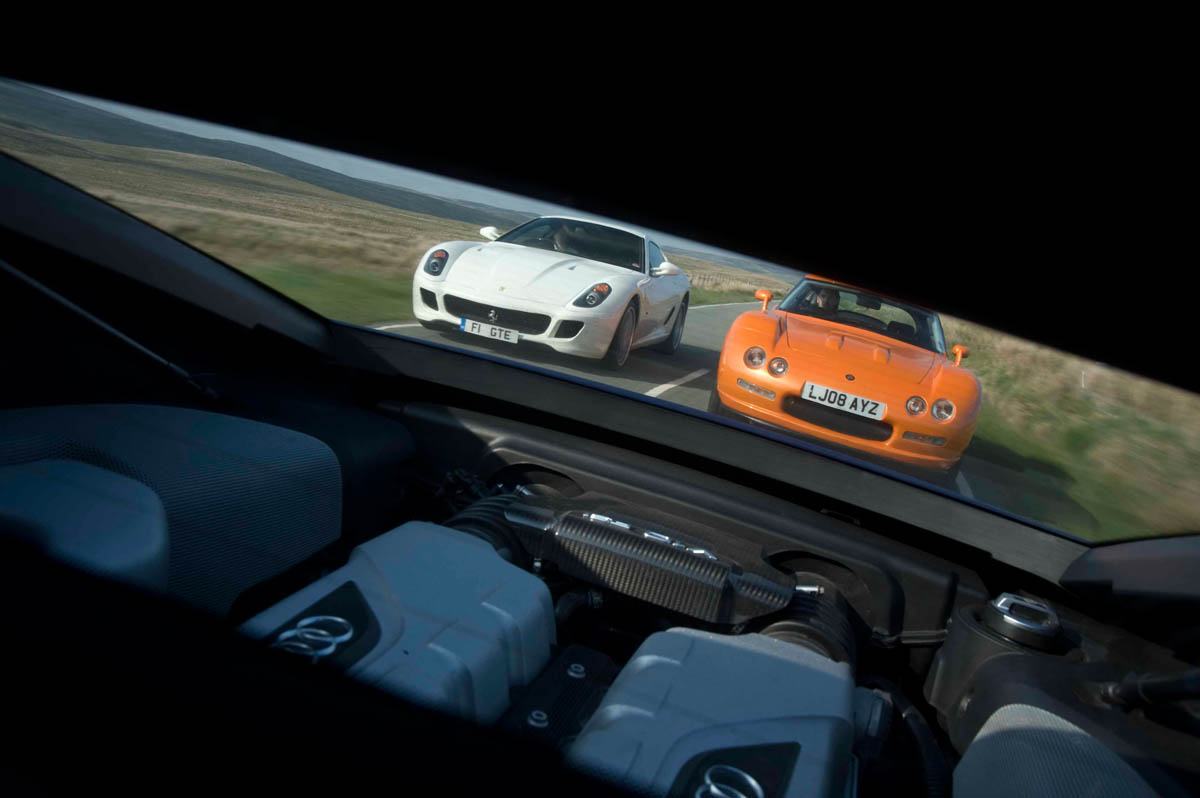 Mercedes SLS AMG v Ferrari 599, Porsche 911, Aston Martin, Audi R8 and Bristol Fighter