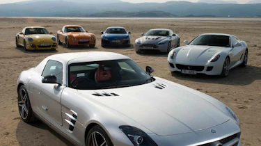 Mercedes SLS AMG v Ferrari 599, Porsche 911, Aston Martin, Audi R8 and Bristol Fighter