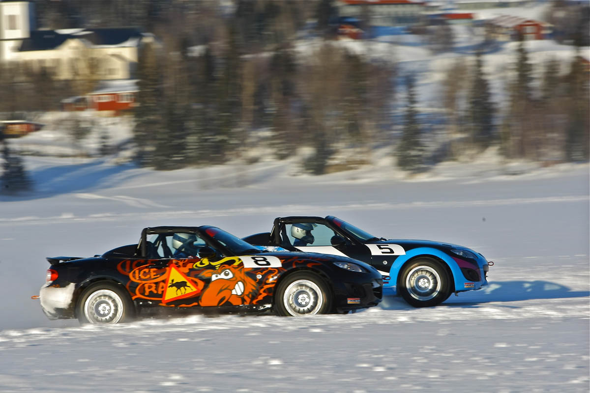 evo goes Mazda MX-5 ice racing