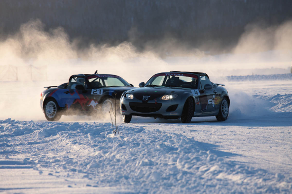 evo goes Mazda MX-5 ice racing