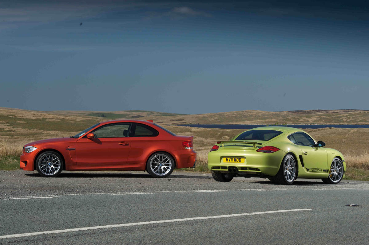 BMW 1-series M Coupe v Porsche Cayman R video review