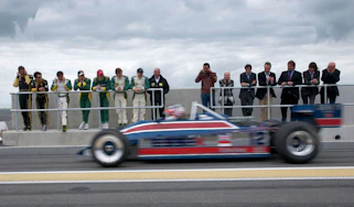 Nigel Mansell drives F1 car at Hethel
