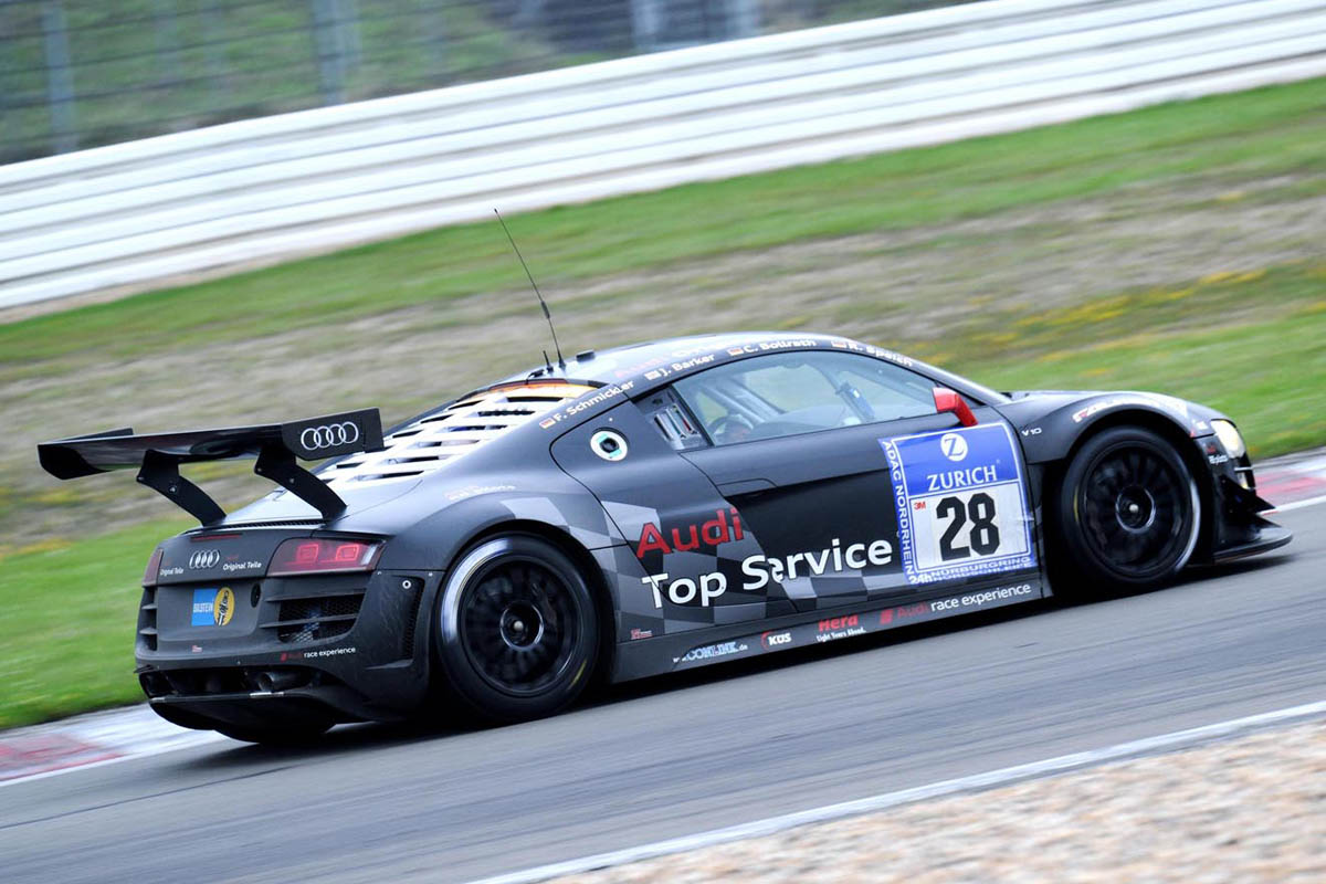 evo races Audi R8 LMS at the Nurburgring