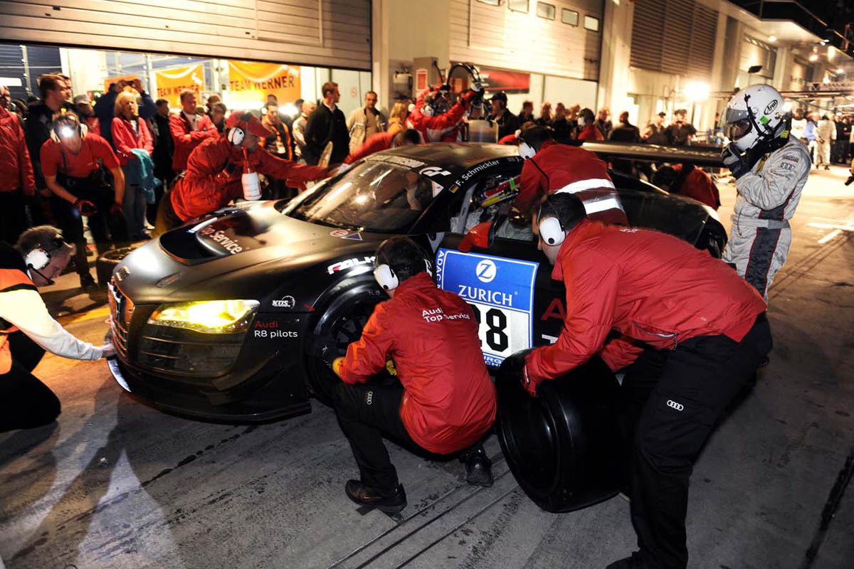 evo races Audi R8 LMS at the Nurburgring