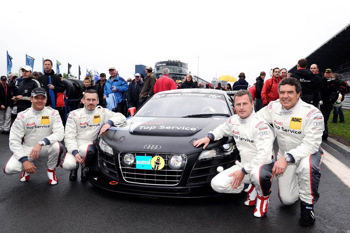 evo races Audi R8 LMS at the Nurburgring