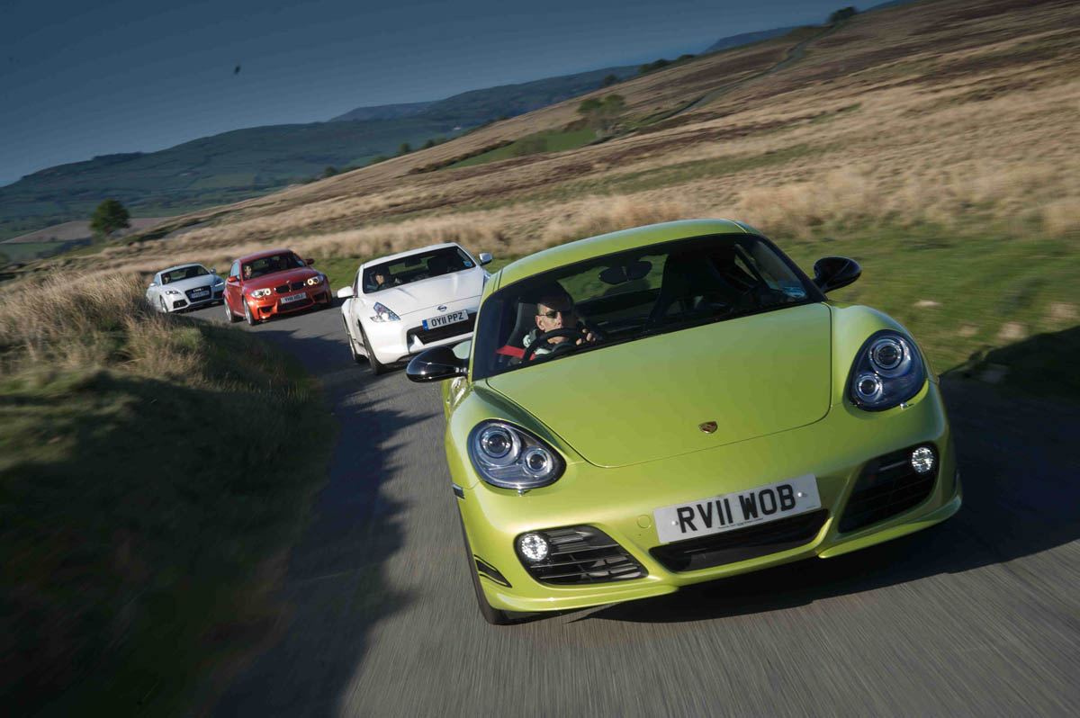 BMW 1-series M Coupe v Porsche Cayman R, Audi TT RS, Nissan 370Z