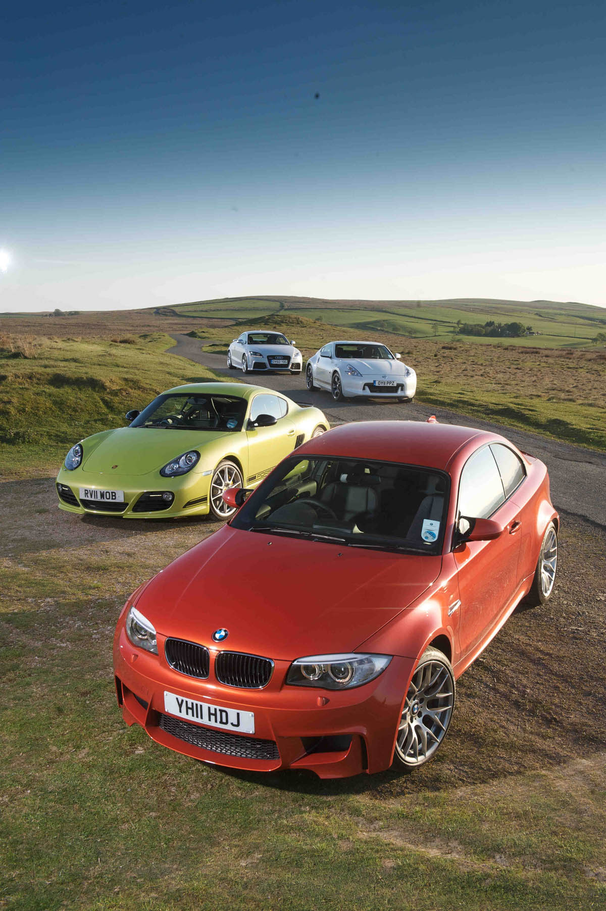 BMW 1-series M Coupe v Porsche Cayman R, Audi TT RS, Nissan 370Z