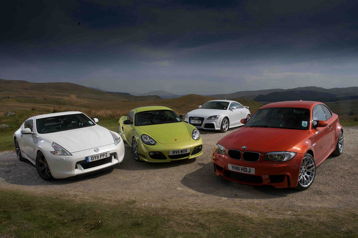 BMW 1-series M Coupe v Porsche Cayman R, Audi TT RS, Nissan 370Z