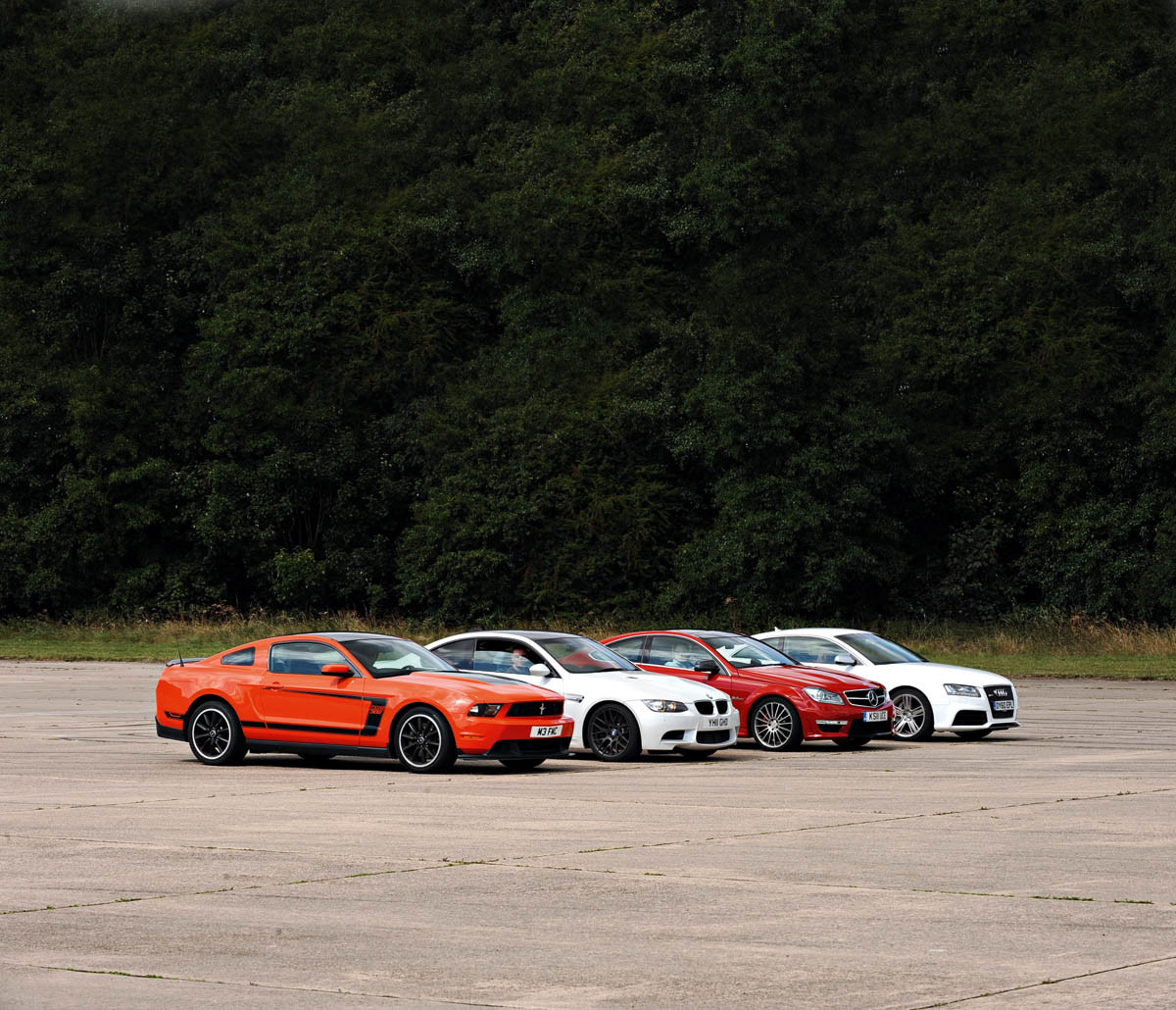 Ford Mustang Boss 302 v BMW M3 v Audi RS5 v Mercedes C63 AMG Coupe