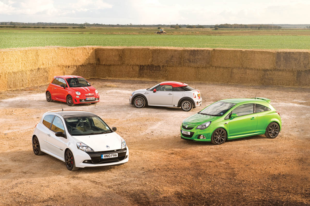 Mini Coupe JCW v Renault Clio 200 v Corsa VXR Nurburgring v Abarth 695 Tributo